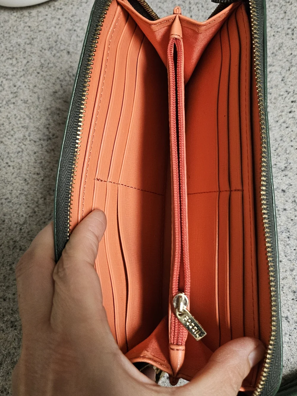 Fossil Green Leather Zip Wallet